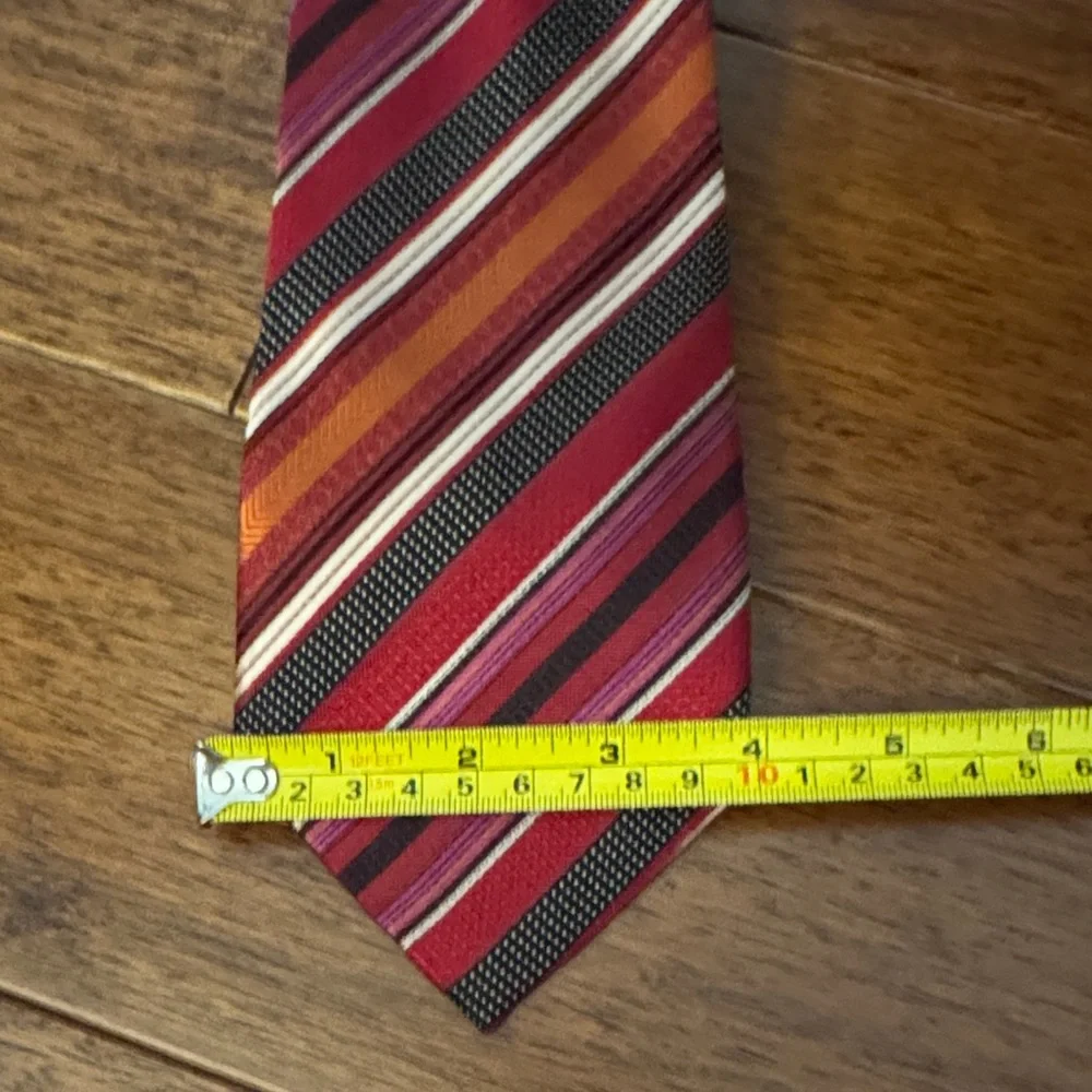 Men's Striped Red Silk Tie with Orange and Purple Accents